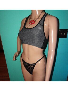 Vintage Gray & Black Sports Bra L sporty workout